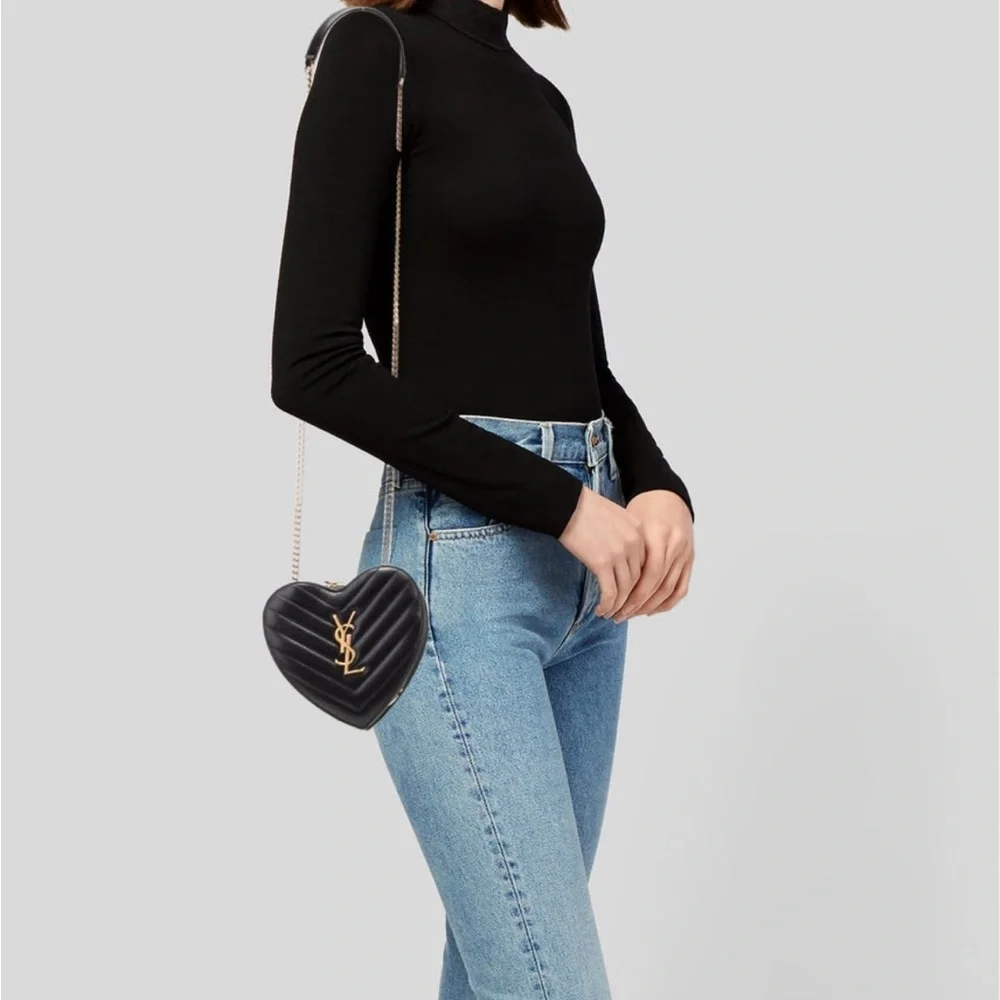RARE Yves Saint Laurent YSL Love heart Chevron quilted leather crossbody bag